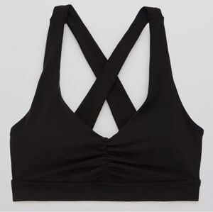 Aerie NWT Offline Criss Cross Racerback Ruched Sports Bra Black Size XS